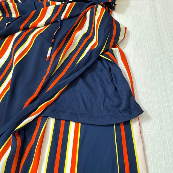 GUESS Halter Maxi Dress XL Orange Blue Cream Resort Boho Vacation Chic Nautical - Picture 9 of 12